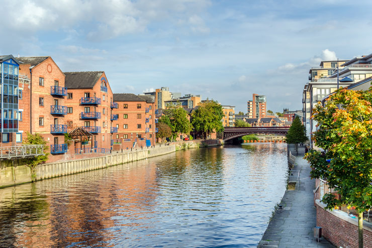 Redeveloped Warehouses along the River in Leeds